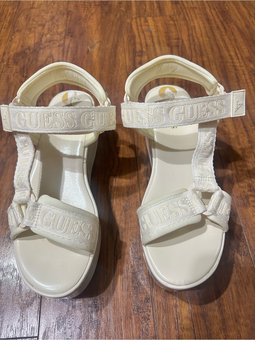 GUESS Cream Embroidered Logo Platform Sandals
